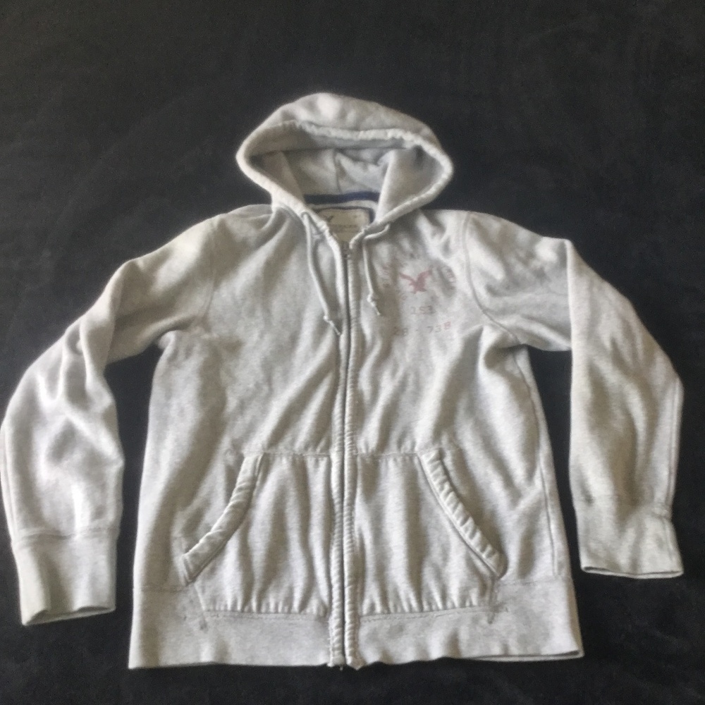 Vintage Y2K Men's American Eagle Gray Hooded Zip Jacket Size Large Tall